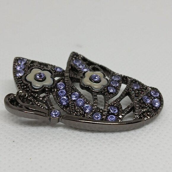 Vintage Gunmetal Black & Purple Faux Stone Butterfly Pin Brooch #2W - Picture 1 of 7